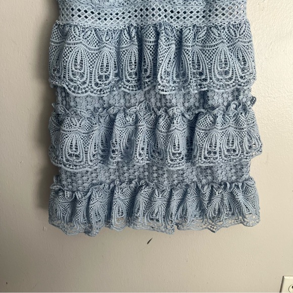 The Clothing Company Baby Blue Tiered Crochet Knit Lace Mini Dress - Picture 10 of 15